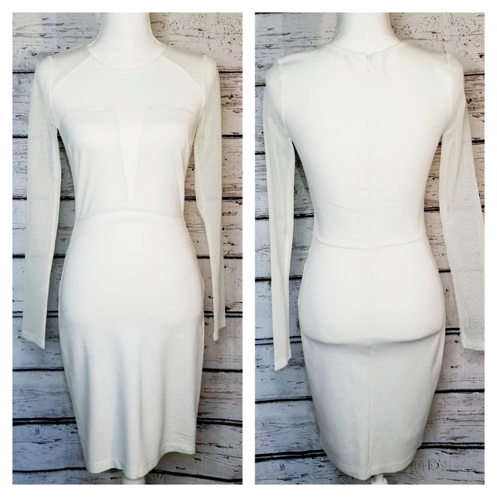 Retro 90s Mystic Cream Sheer Mesh Bodycon Dress